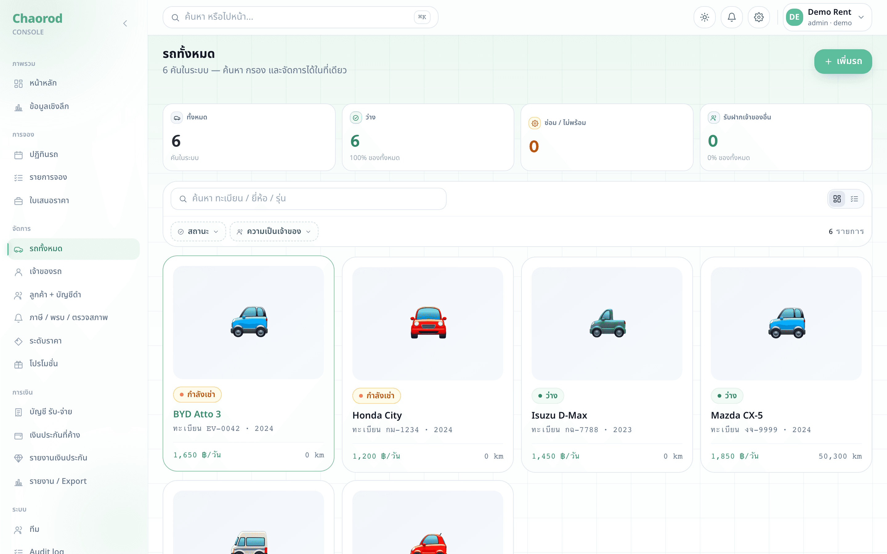 หน้าจัดการรถใน admin